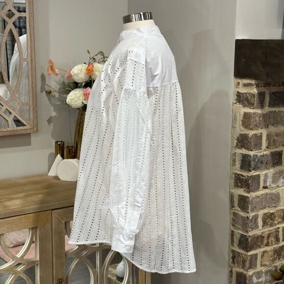 THAKOON Women’s Eyelet Embroidered Cotton Button Down Shirt in the Size Medium - Picture 7 of 10